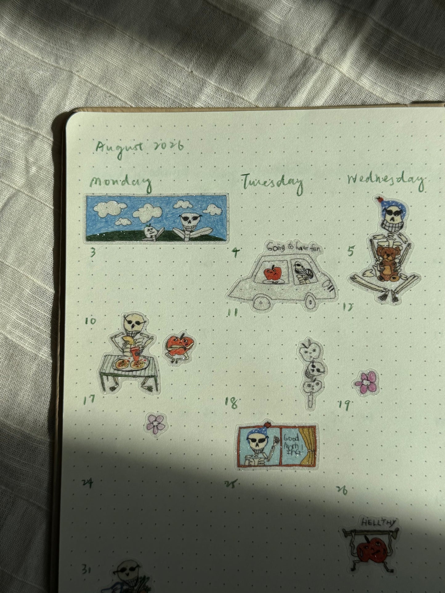 ‘Mr. Skeleton and An Apple’ Semi Transparent Sticker Sheet