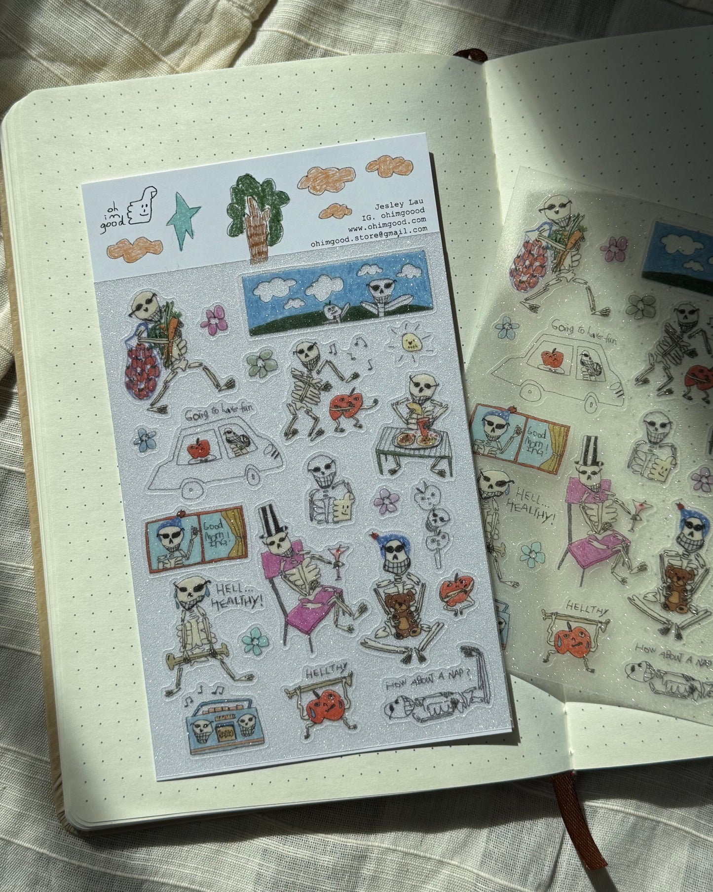 ‘Mr. Skeleton and An Apple’ Semi Transparent Sticker Sheet