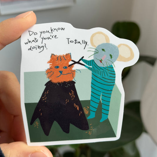 'The Rat and The Cat Haircutting' Vinyl Sticker