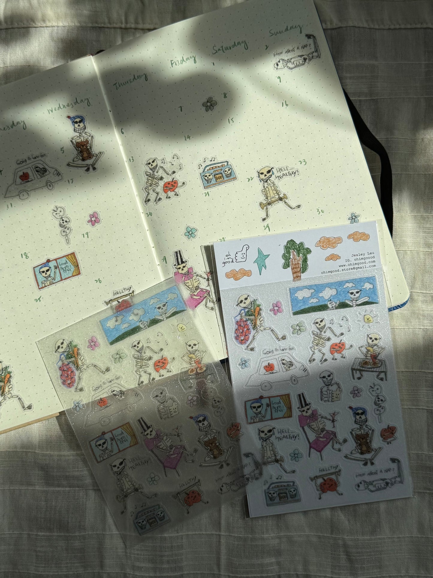 ‘Mr. Skeleton and An Apple’ Semi Transparent Sticker Sheet
